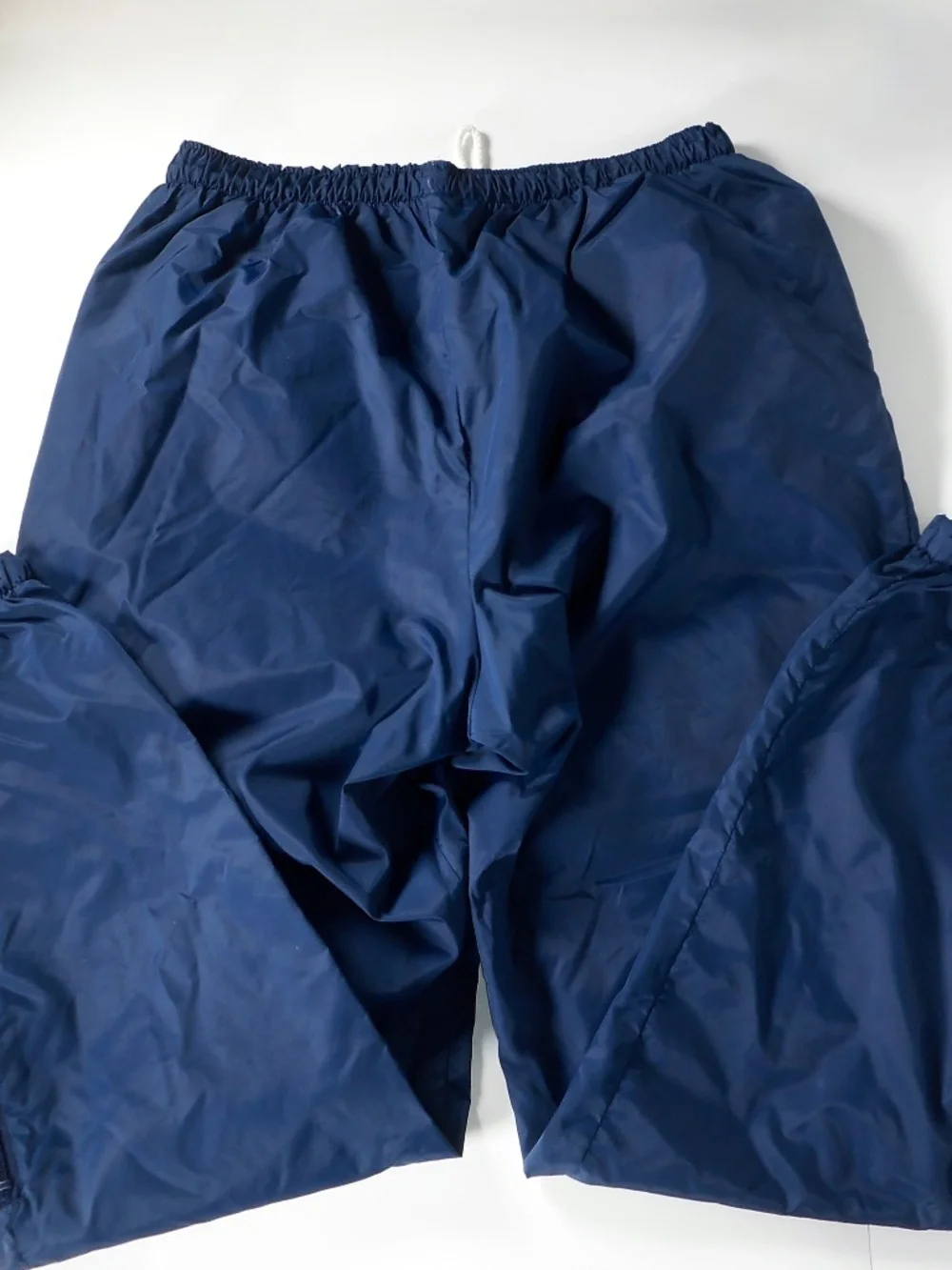 VTG 90s LETA Navy Blue Mens Sz L Nylon Wind Track Pants Lined Zipper Lower Leg